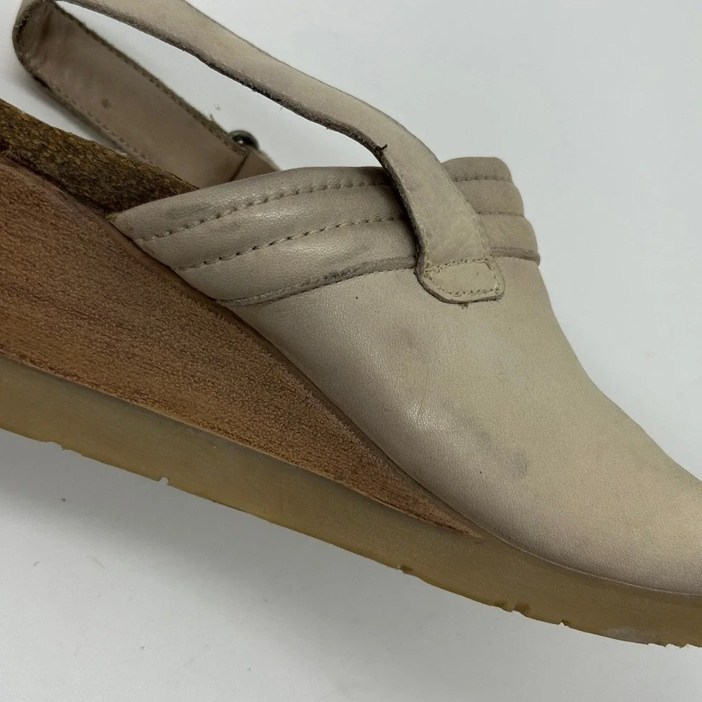 Miz Mooz Women Beige Leather Slingback Wedge Sandals Open Toe Sz EUR 40 / US 9